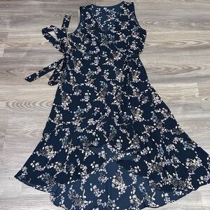 Floral Sleeveless Navy True Wrap Dress